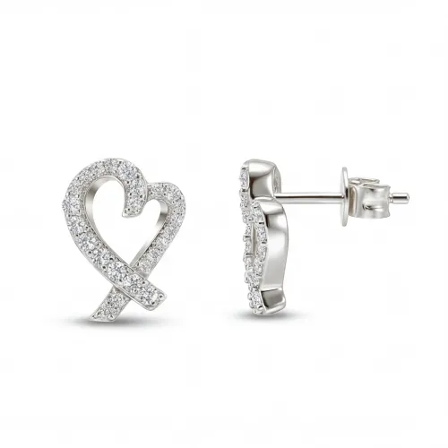 Heart Strings - Moissanite Stud Earrings in Pavé Setting