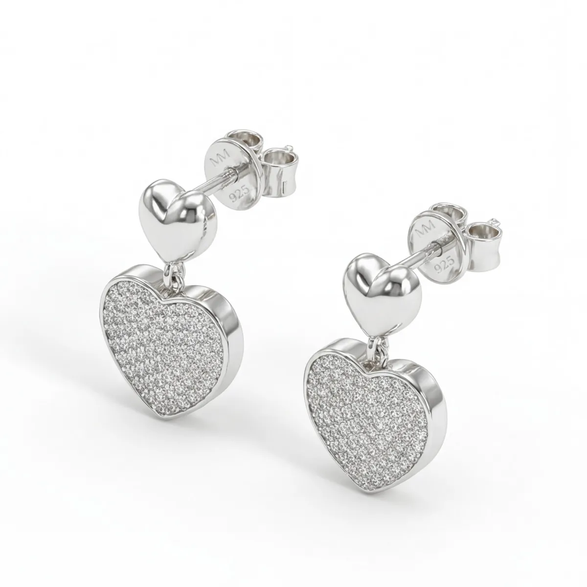 Hearts of Pavé - Wiszące Kolczyki z Moissanitem | Oprawa Pavé
