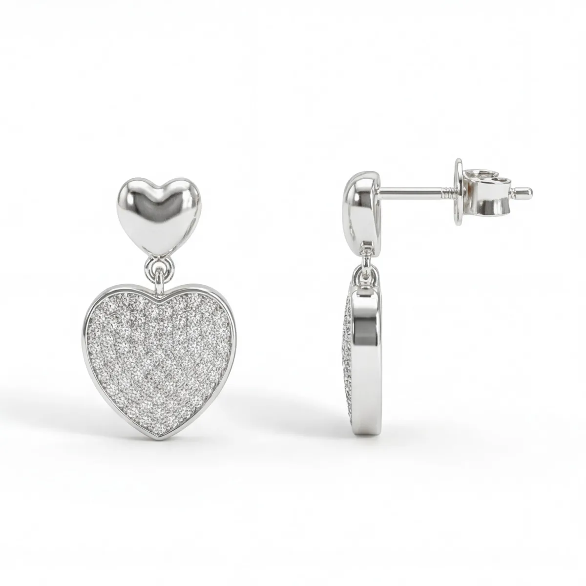 Hearts of Pavé - Wiszące Kolczyki z Moissanitem | Oprawa Pavé