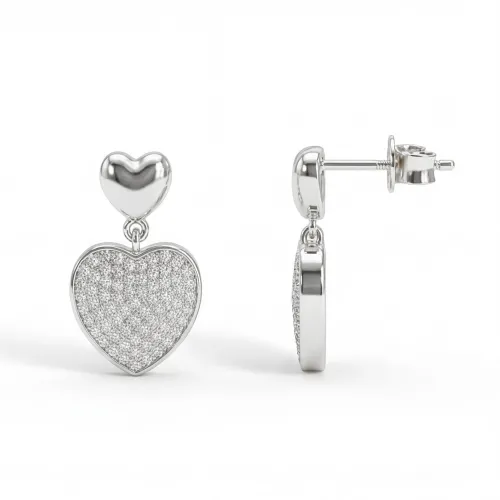 Hearts of Pavé - Moissanite Drop Earrings in Pavé Setting