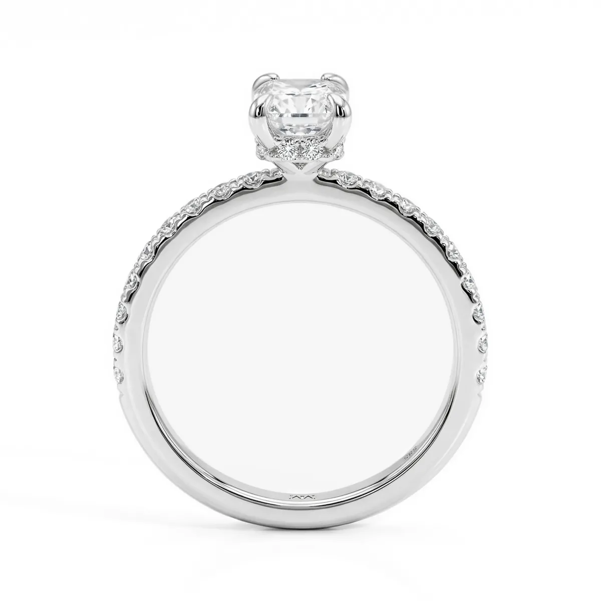 Astra - Pierścionek z moissanitu z bocznymi kamieniami Pavé i ukrytą aureolą