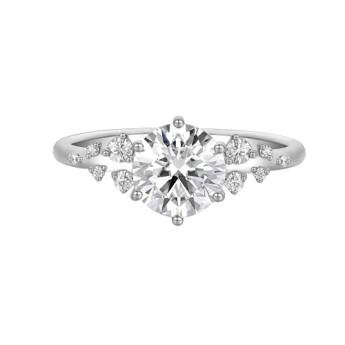 Aurora - Pierścionek z Moissanitem i Minimalistycznymi Kamieniami Bocznymi