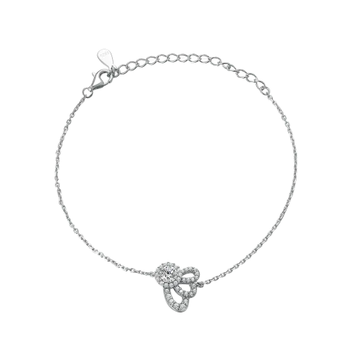 Ornella - Bransoletka z Moissanitem w Kwiatowym Halo z Regulowanym Łańcuszkiem Ankier