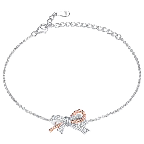 Ribbonique - Dwukolorowa Bransoletka z Moissanitu z Dekoracyjną Kokardą i Akcentami Pave