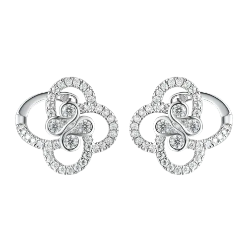 Vortexia - Kolczyki z Motywem Koniczyny z Moissanitu w Motywie Kwiatowym z Oprawą Pavé
