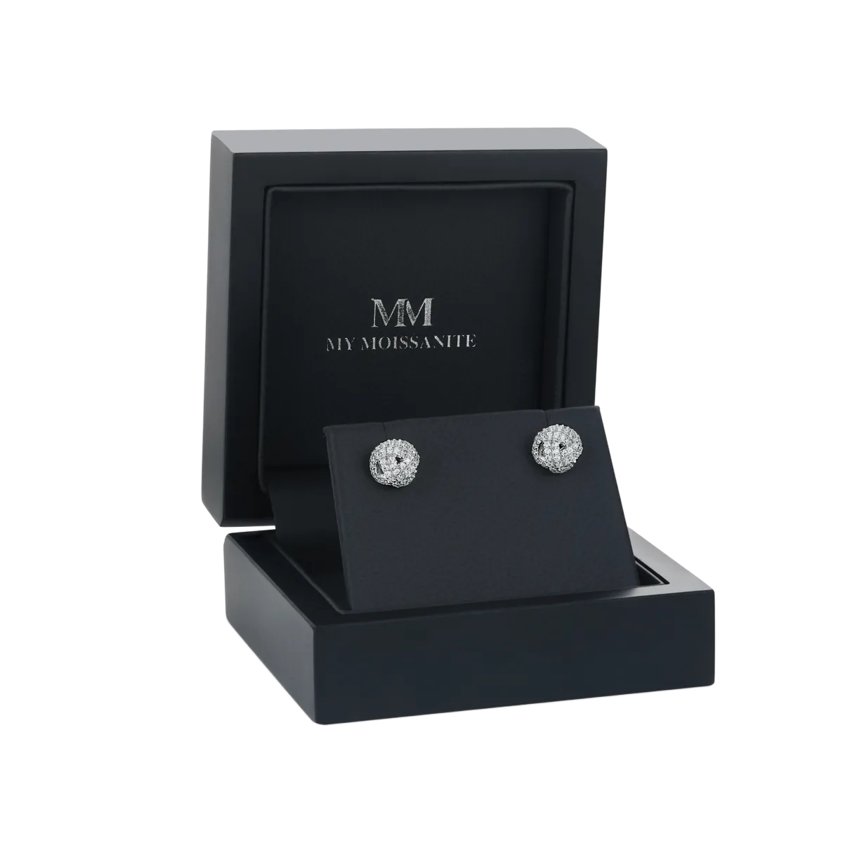 Cluster Spheres - kolczyki sztyfty z moissanitem w oprawie Pavé