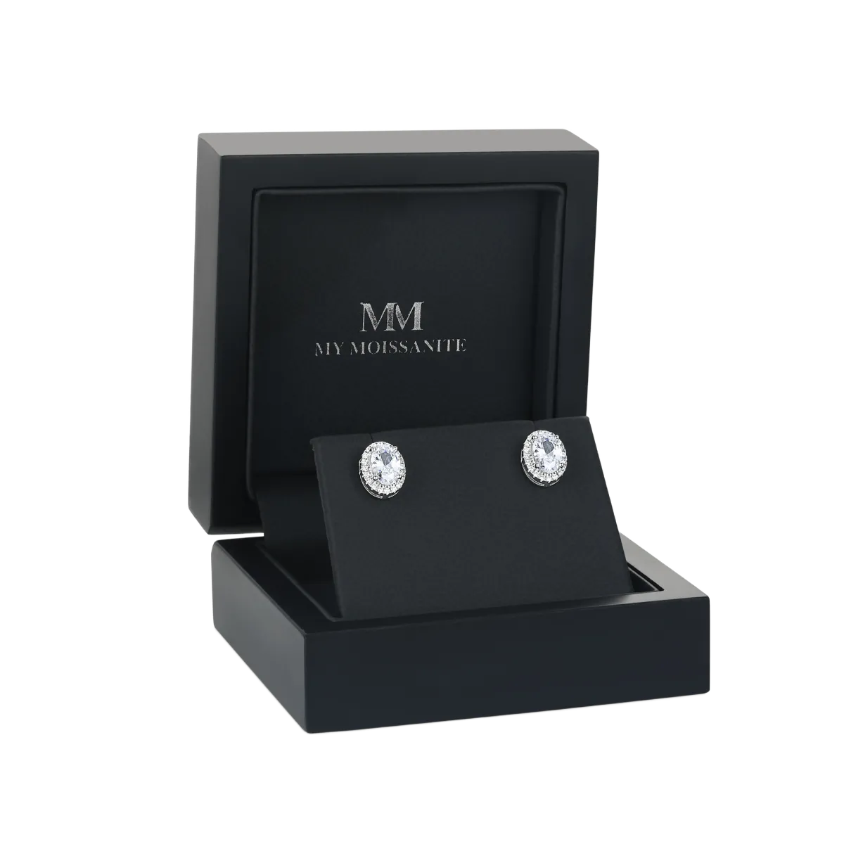 Ellipse - owalne kolczyki sztyfty z moissanitem w oprawie Halo