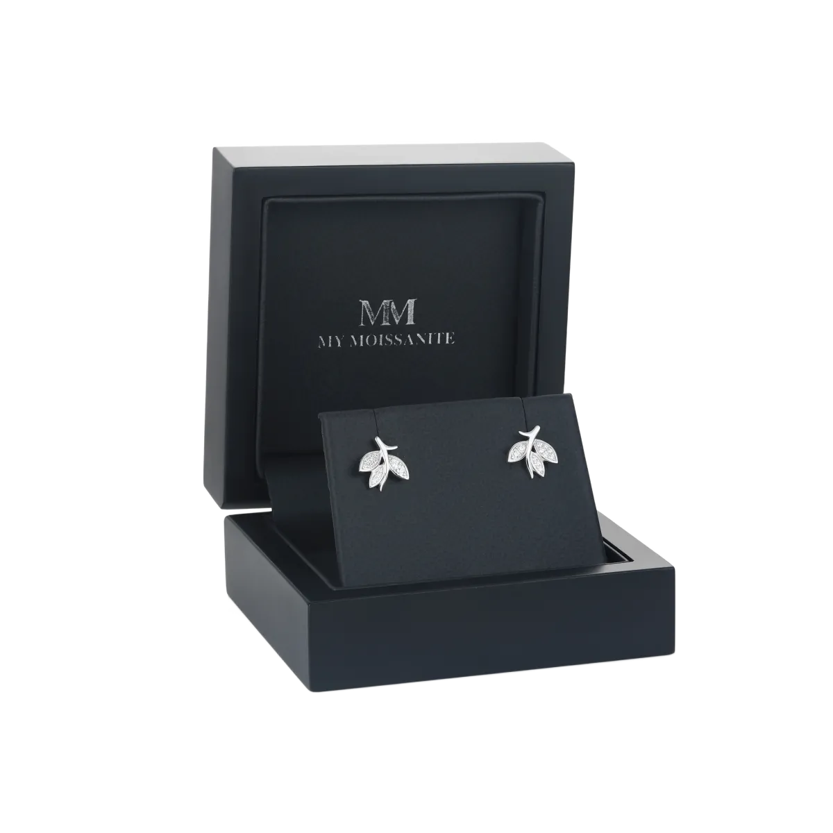 Kolczyki sztyfty z moissanitem Pavé Leaves