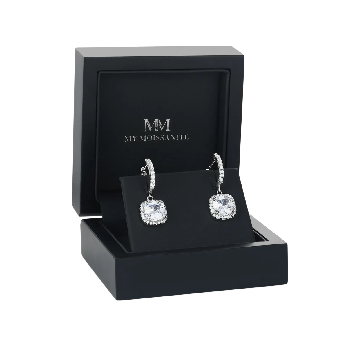 Cushion Drops - Kolczyki Wiszące Halo & Huggie z Moissanitem 