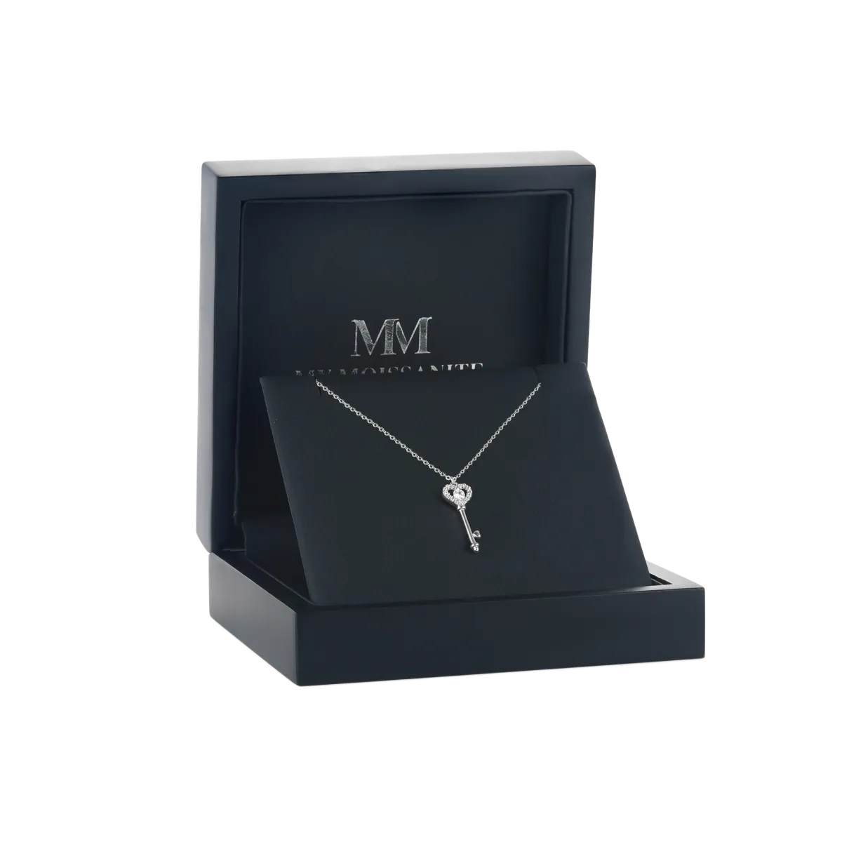 Amore - Wisiorek z Moissanitu w Kształcie Klucza Serca z Ustawieniem Pave