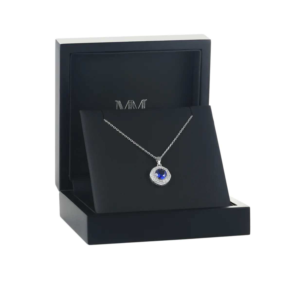 Purelle - Królewski Niebieski Wisiorek z Moissanitu z Halo