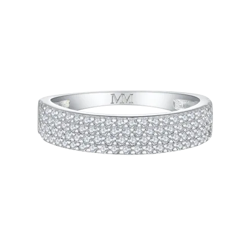 Glissade - Pierścionek z Moissanit z Oprawą Pavé i Zwieńczeniem Z Profilami