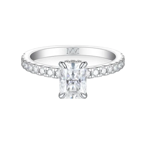 Astra - Radiant Moissanite Ring with Pavé Side Stones & Hidden Halo